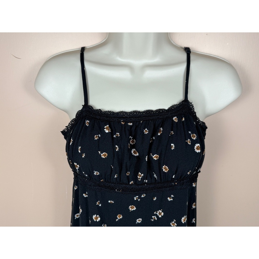 Womens Baby Doll Top by Art Class Size L 10/12 Black Daisy Print Y2K Coquette - Picture 5 of 15
